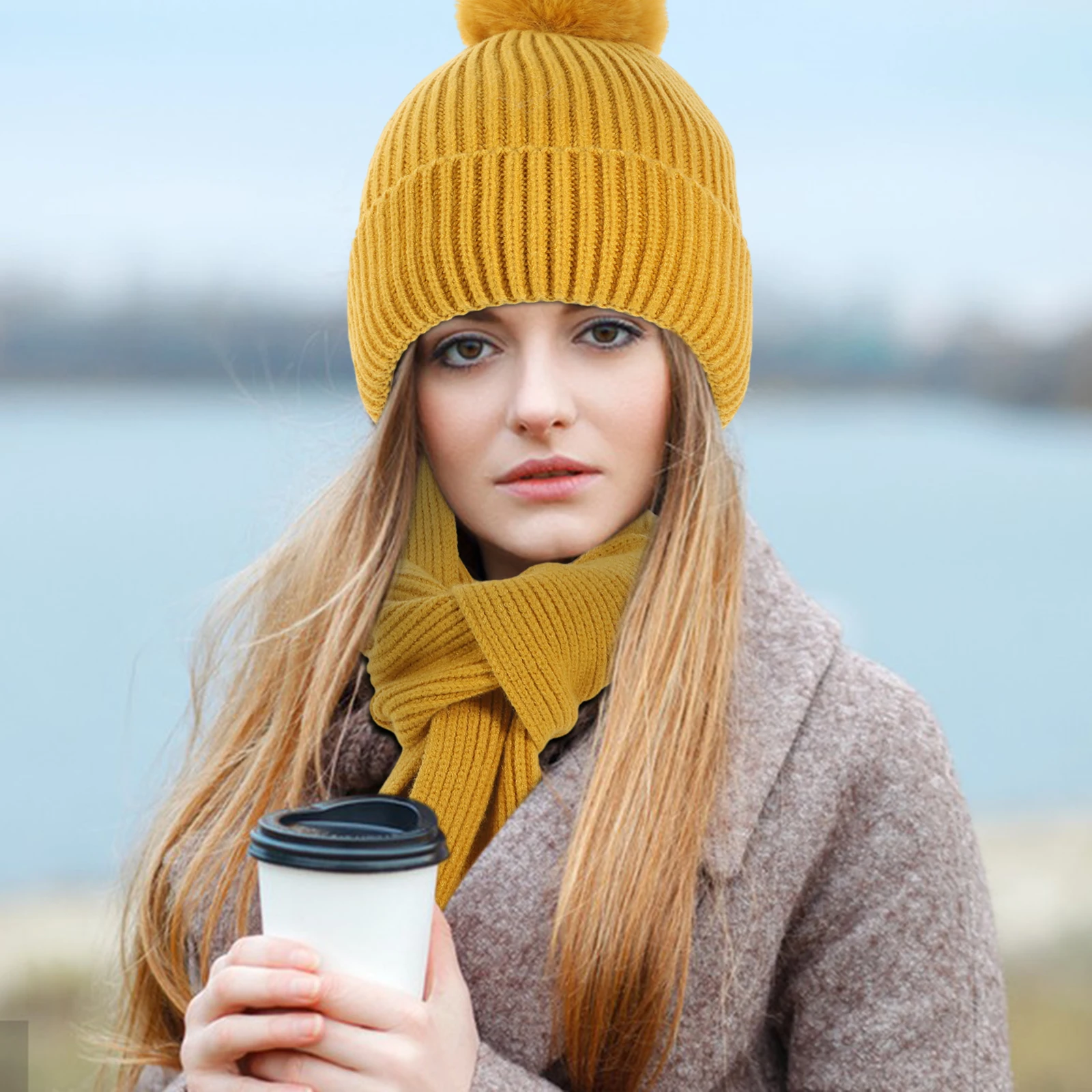 

Winter Warm Costume Set Touchscreen Gloves Hat Scarf Set for Women Soft Beanie for Outdoor Activities