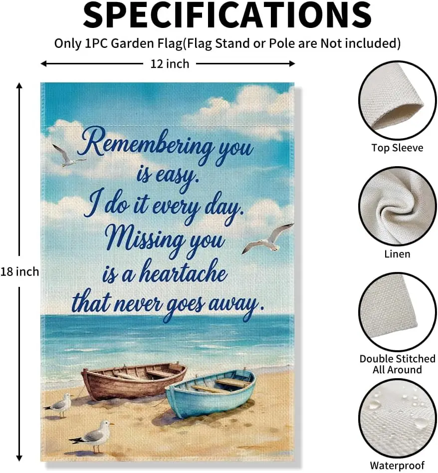 Beach Memorial Garden Flag for Outside, Coastal Grave Flags for Cemetery, Sympathy Gifts for Family, 12x18 Double Sided Summ PPZ