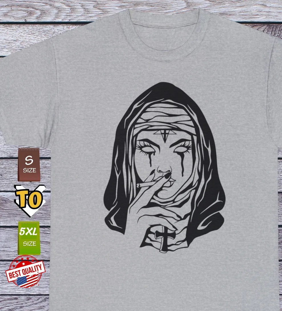 Bad Nun Tattoo T Shirt, Old School Atheism Satanic Clothing Tee