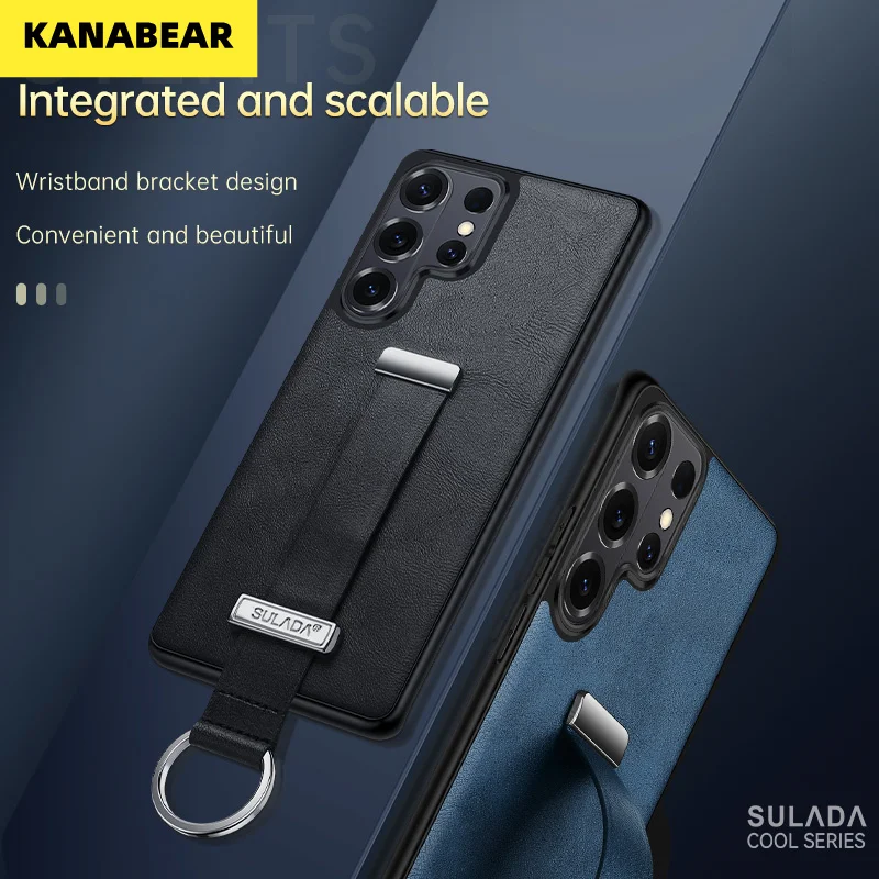 

Case for Samsung S26/S26+/S26 Ultra, Vegan Leather Wrist Strap Kickstand, Ultra-Thin Shockproof Camera Guard Slim Cover