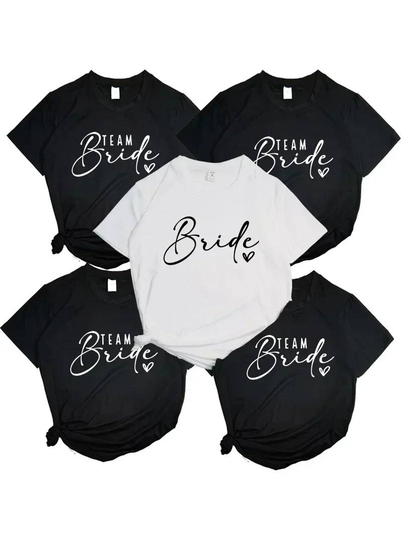 Bride Heart Evjf Hen Party Group Damen T-Shirt Mädchen Hochzeit Damen Tops Camisetas Damenmode O-Ausschnitt Kurzarm