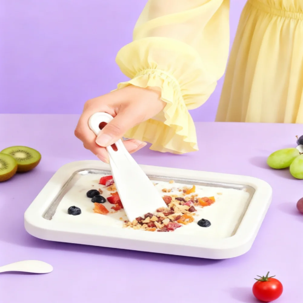 DIY Fried Ice Cream Maker for Kids Compact Stainless Steel Ice Pan Machine, Homemade Healthy Yogurt & Dessert Roller