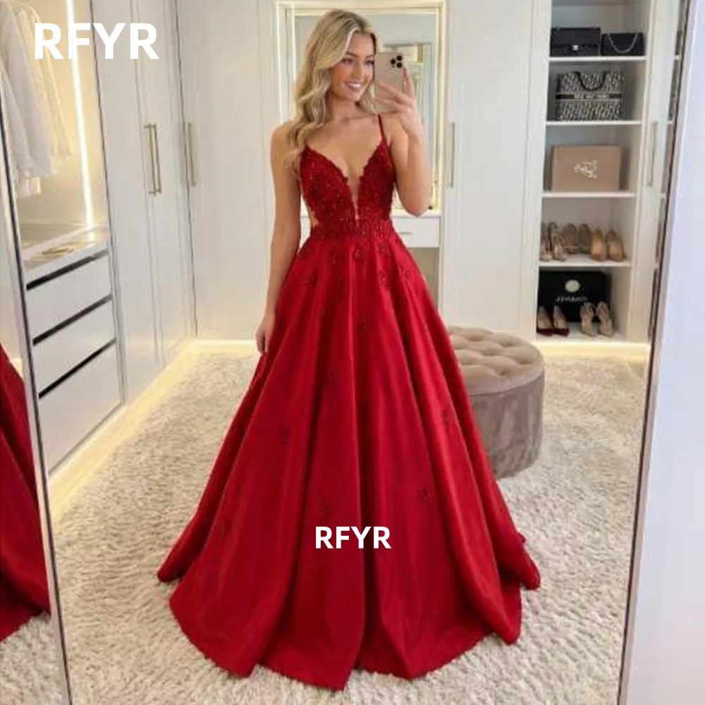 RFYR Straps Evening Dress A Line Prom Dress Lace Party Dress for Women Formal Princess Gala Dress رسمية Customized image 6