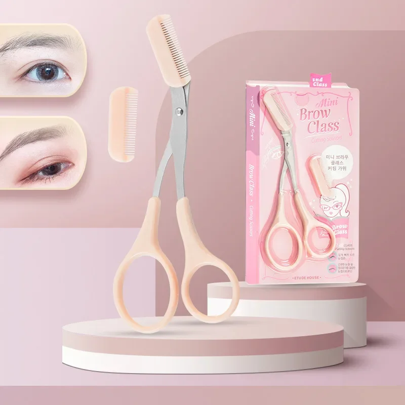 New Korean Pink Eyebrow Cutting with Eyebrow Comb Eyebrow Trimming Small Scissors for Beginners Easy To Use Card Beauty Tools