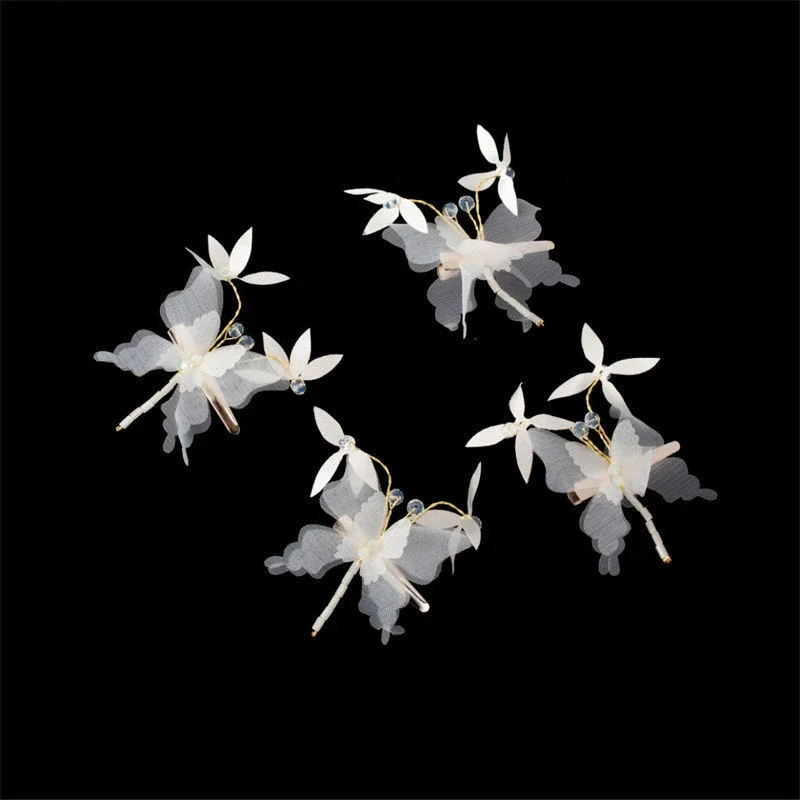 Korean Women's Daily Accessories Fairy Thin Gauze Butterfly Hair Clip Dynamic Butterfly Love Flower Sweet Headwear Hair ClipGift