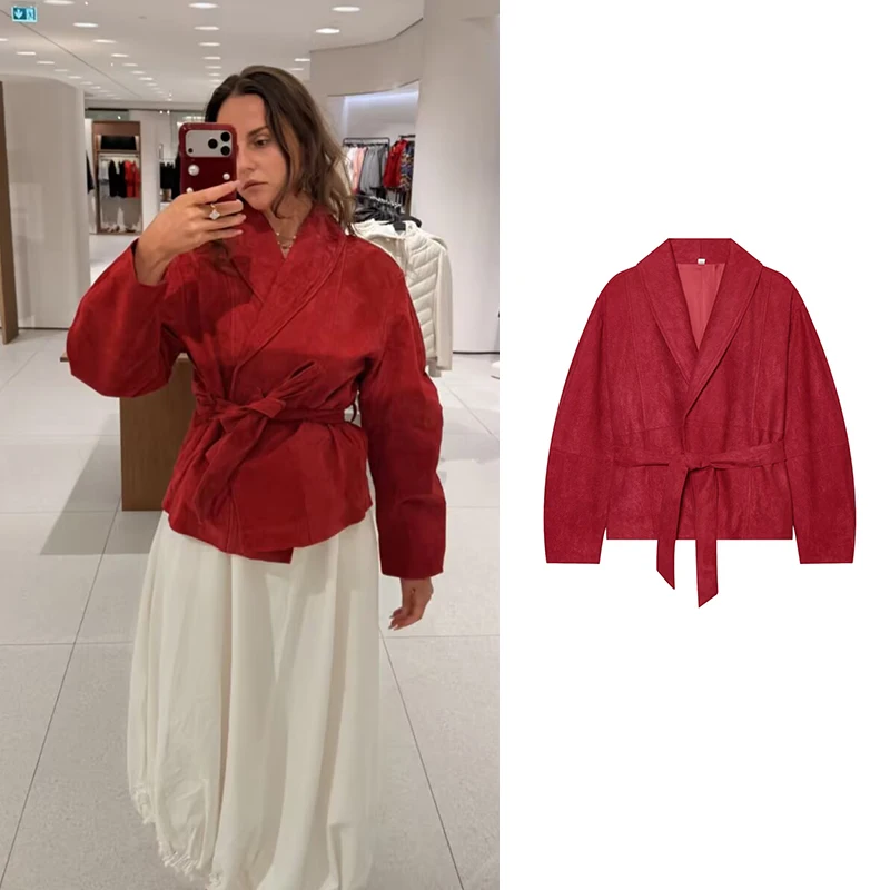 Women's 2026 New Autumn Jackets Fashion Loose Belt V-neck Warm Winter Women's Jacket Chic Youth Travel Street Outerwear Coats