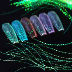 1 Bag Fluorescent Thread Nail Sticker Laser Glitter Mesh Net Line Tape Decals Holographic 3D Silk Foils Nail Art Decorations