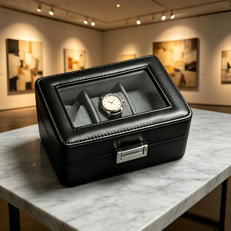 

Father's Day Gift 3 Slot Watch Box Set, Lockable Men Watch Organizer + Storage Bag, Birthday Gift for Dad Husband Boyfriend