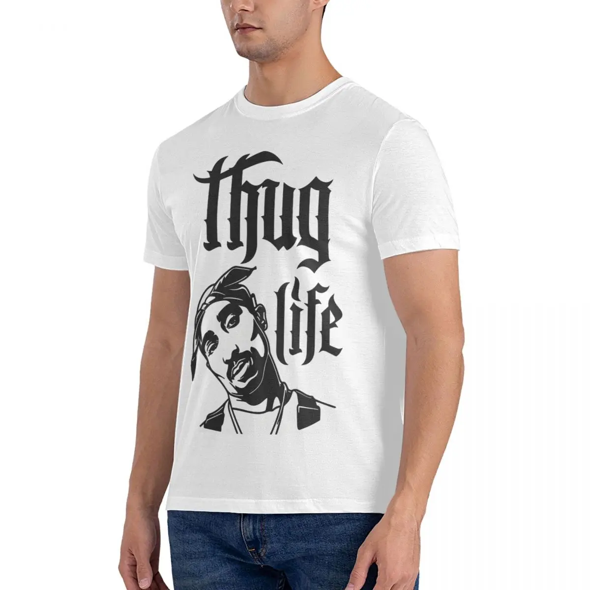 Funny THUG LIFE T-Shirt Men Crewneck Pure Cotton T Shirts Tupac Amaru Shakur Short Sleeve Tee Shirt 6XL Tops