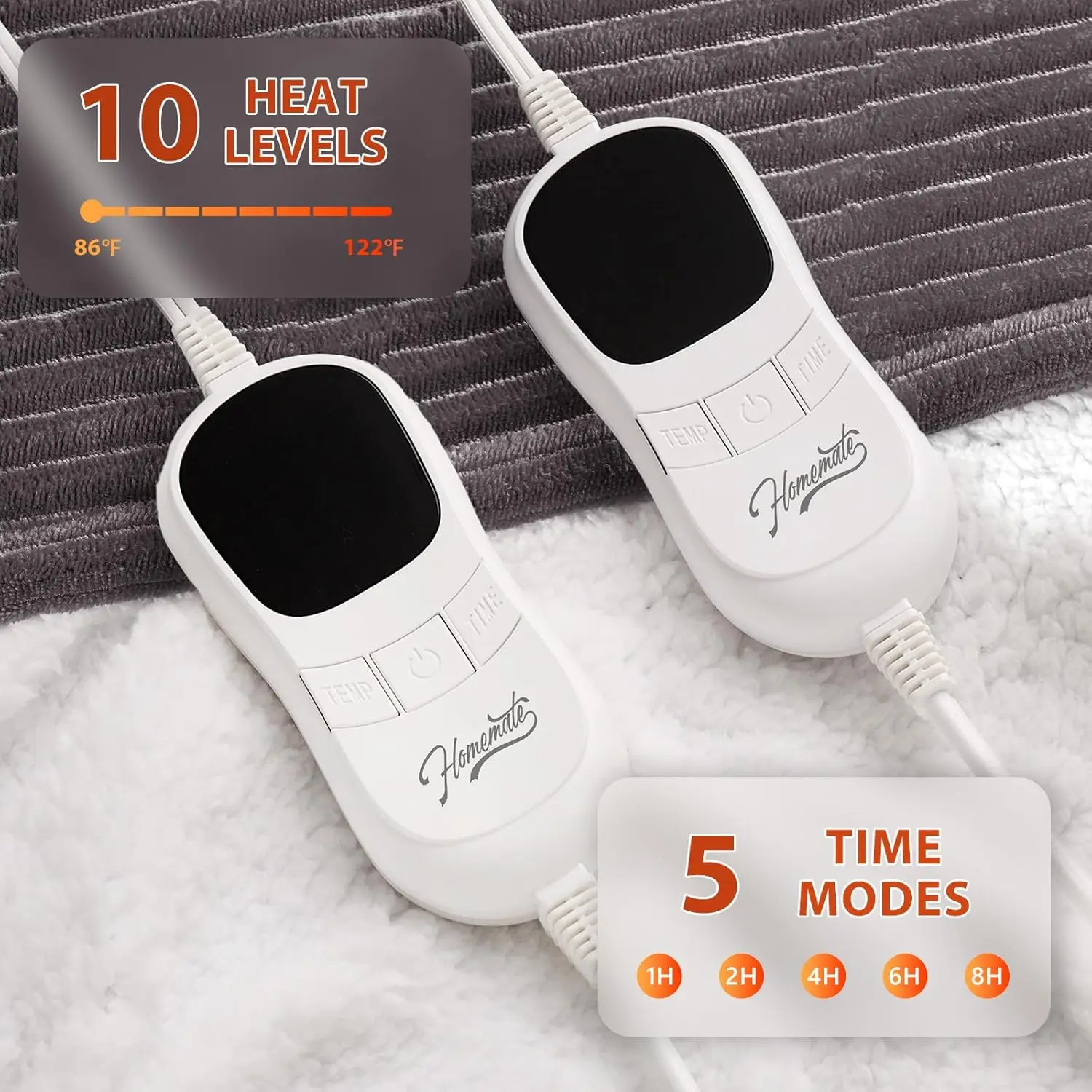 Queen Size Electric Heated Blanket - 84x90 Dual Control, 10 Heat Levels, Auto-Off Timer & Overheat Protection