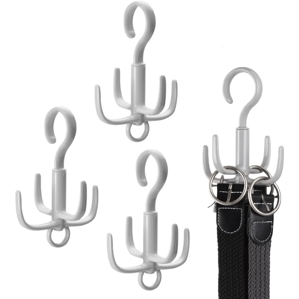 شماعة حزام رمادية 4 قطع، شماعة ربط، منظم حزام للخزانة، 360 درجة ° منظمات خزانة قابلة للدوران، موفرة للمساحة، تخزين-جديدة #1