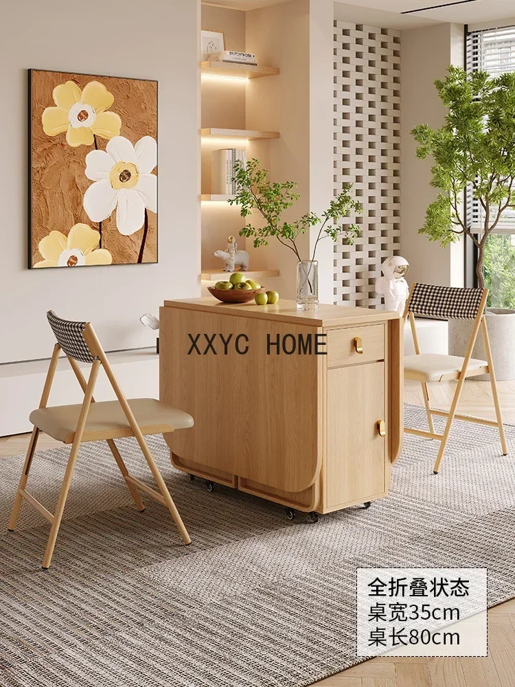 

Solid Wood Folding Dining Table Movable Retractable Multifunctional Dining Table
