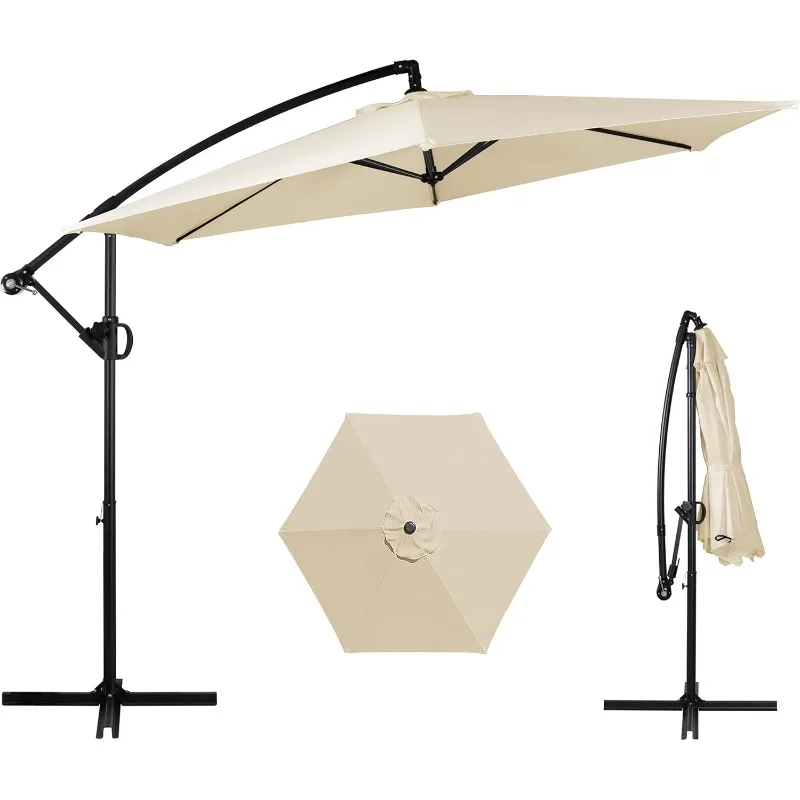 

Shintenchi Patio Offset Umbrella with Easy Tilt Adjustment,Crank and Cross Base, Outdoor Cantilever Hanging Umbrella
