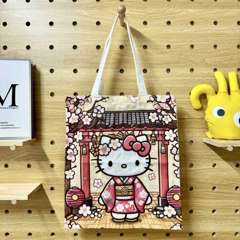 

Sanrio KT Cat Canvas Bag Cute Cartoon Anime Portable Shoulder Bag Japanese Light And Large Capacity Shopping Bag Travel Bag Gift