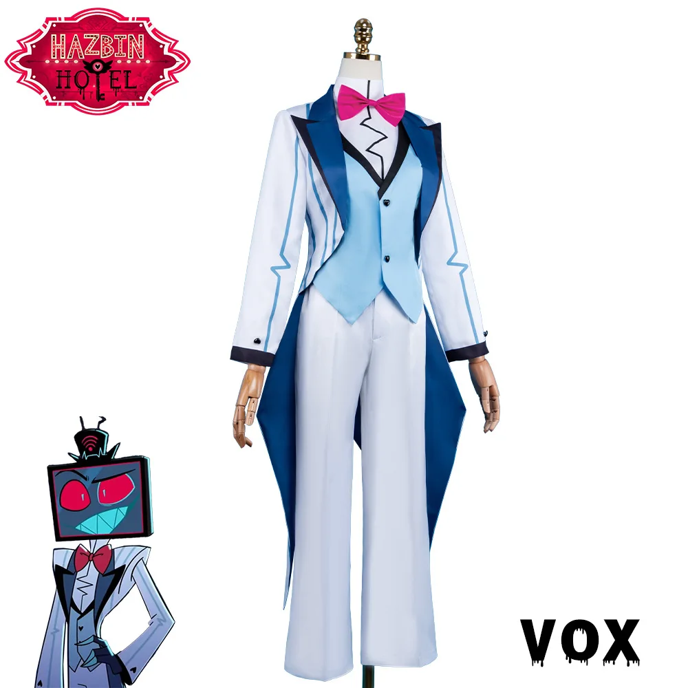 Hazbin Hotel Season2 Cosplay Vox White Suit Tuxedo Vincent Whittman Costume Full Set with Hair Accessory Necklace - view 2