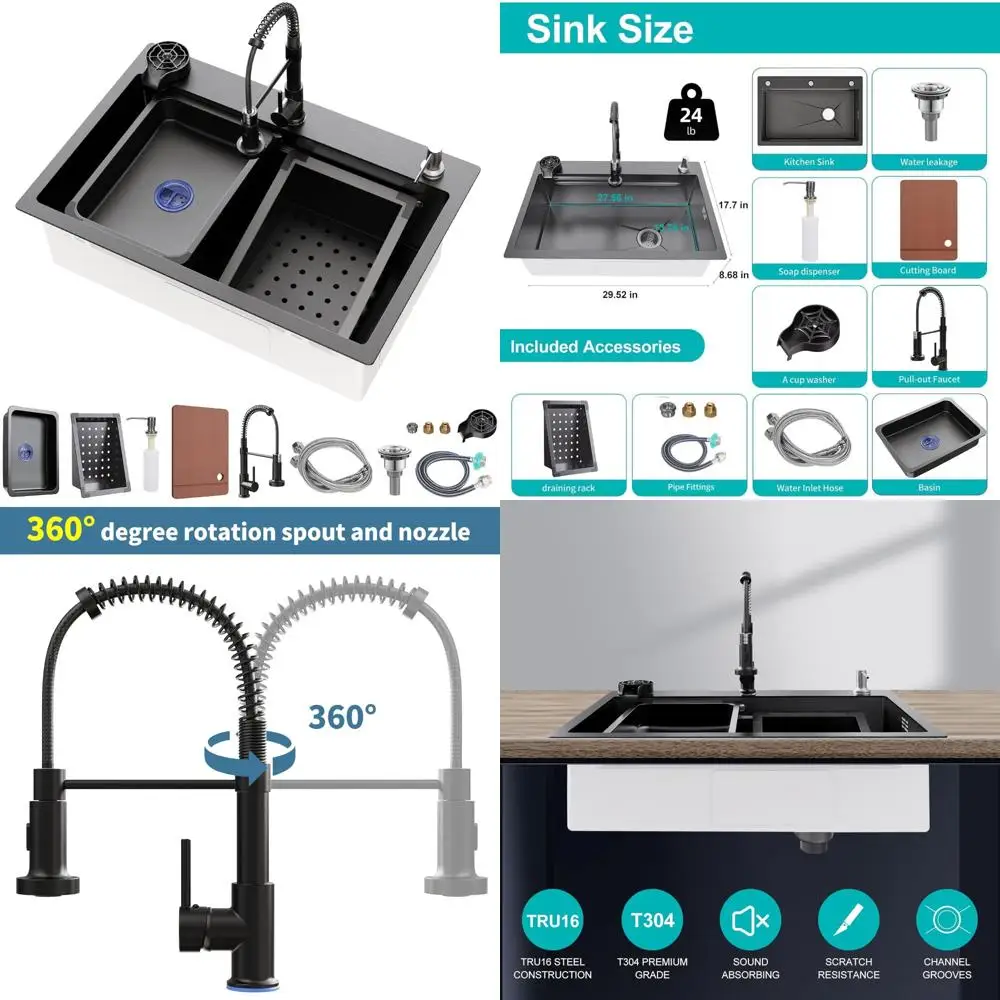 

Multifunctional Single Bowl Stainless Steel Kitchen Sink with Pull-Down Faucet