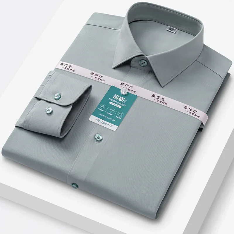 New in shirt hight quality ModaL long-sleeve shirts for men slim fit formal plain shirt wrinkle free solid white office clothes