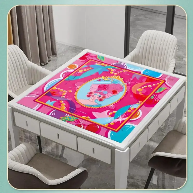 VIKAMA Vintage Tulip Crystal Velvet Mahjong Mat Silent Non Slip Soft Foldable American Mahjong Poker Home Decor