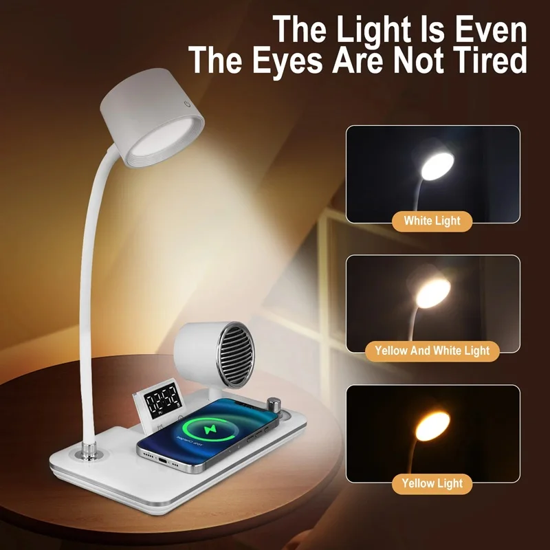 

LED Desk Lamp with Bluetooth Speaker, Wireless Charging, Alarm Function, Bedside Decorative Night Light, Desktop Illuminator, Am
