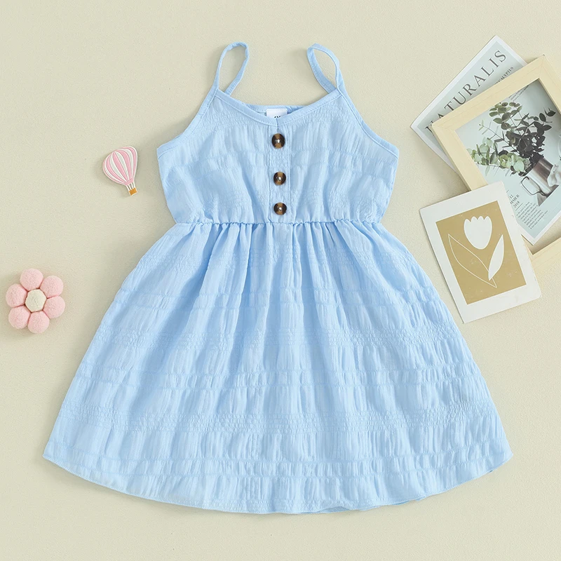 Toddler Kids Girl Summer Spaghetti Strap Sleeveless Dress Solid Color V Neck Flowy Swing Casual Party Sundress