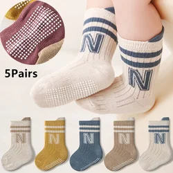 5 Pairs Stripe Cute Baby Socks Letter Socks Knit Soft Cotton Sock Kids Long Knee High Socks Infant Toddler Baby Boys Girls