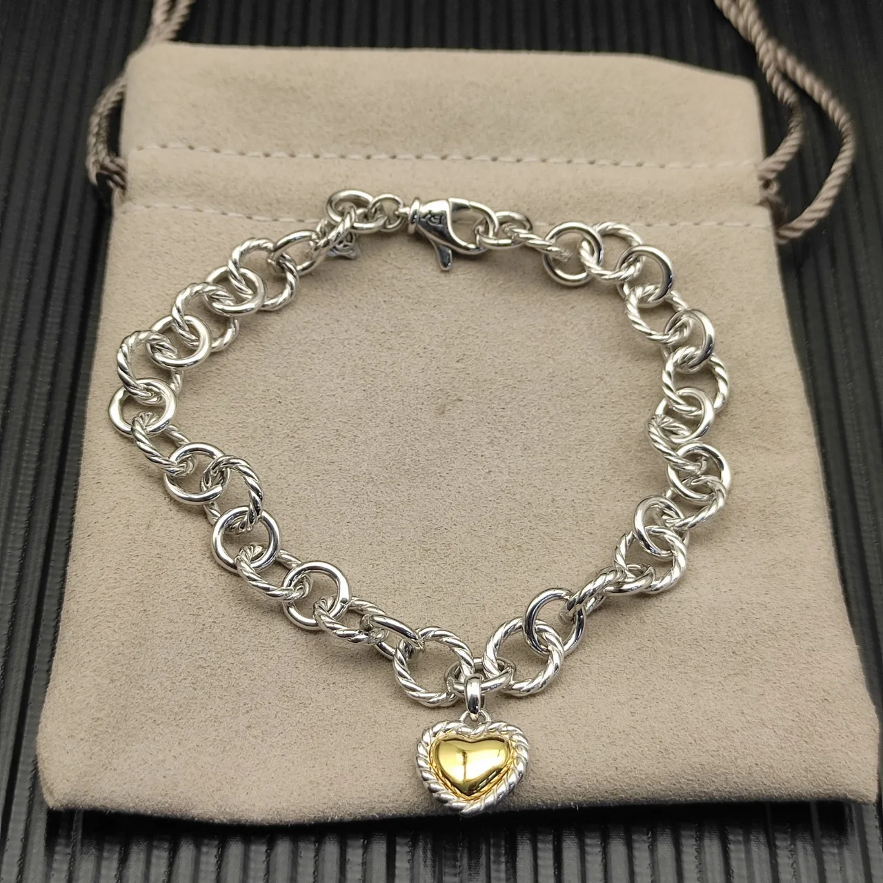 

2025 New S925 Sterling Silver 4.5mm Heart-shaped Button Bracelet Neutral Fashion Classic Personality Trend Retro Luxury Jewelry