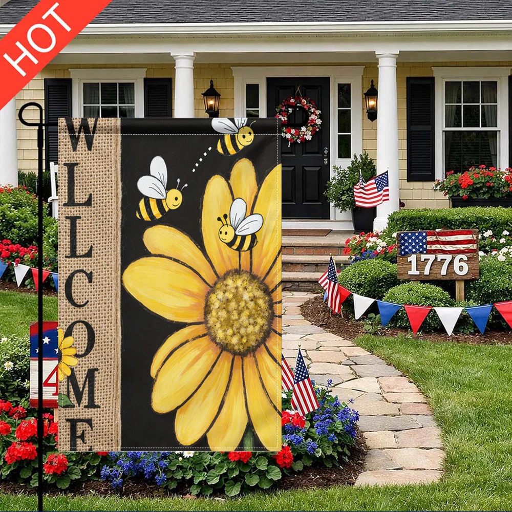 Double Sided Printed Welcome Bee Sunflower Garden Flag No Flagpole Included