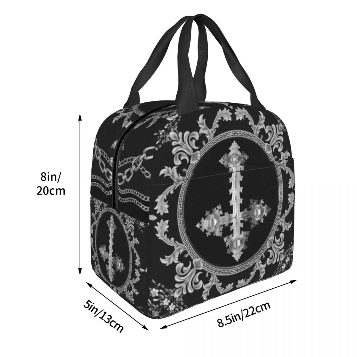 Borse per il pranzo isolate con Design anticcristo barocco per la scuola di lavoro Goth Gothic Art Resuable Cooler Thermal Lunch Box donna bambini