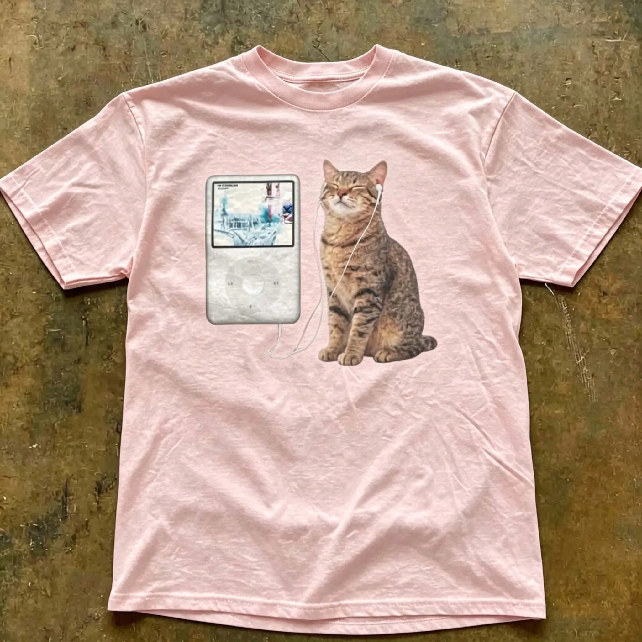Basic Men's and Women's T-shirt Cat Listening To Ok Computer Pattern Neutral T-shirt Gift T-shirt Y2k Neutral Pattern T-shirt