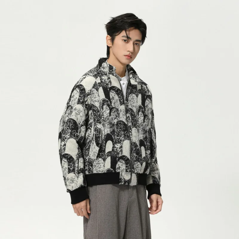 HKSH Autumn Winter New Men Niche Pattern Print Contrast Color Fashion Warm Duck Down Jacket Trendy Chic Casual Punk Coat HK15658