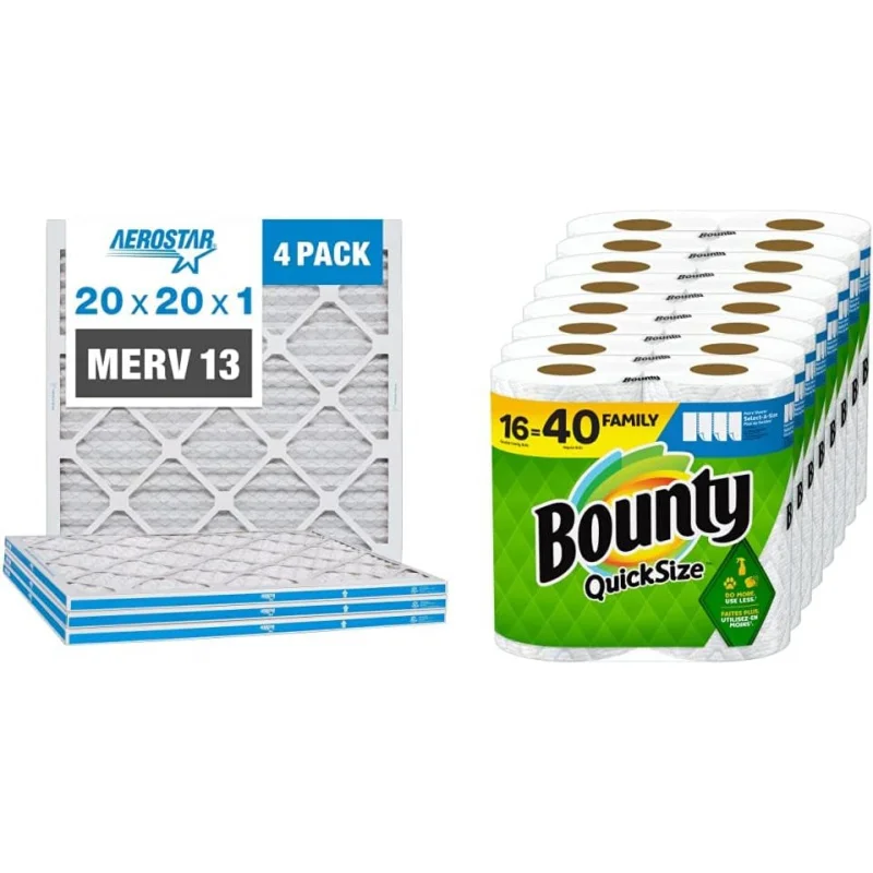 20x20x1 Merv 13 pleated air, ac furnace air, 4 & bounty quick-size paper towels, white, 16 family rolls = 40