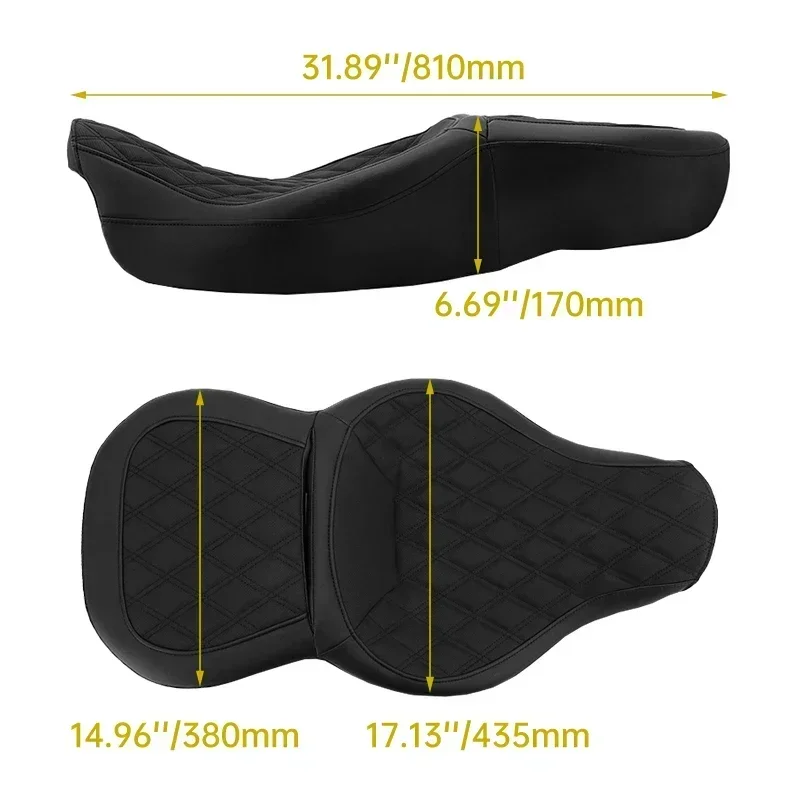 Two-Up Driver Passenger Seat Motorcycle PU Leather Cushion For Harley Touring Road King Glide Special FLTRX FLTRXS 2009-2022