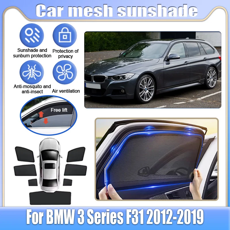 Car Mesh Sunshades For BMW 3 Series F31 Touring 2012-2019 Window Sun Visors Magnetic Privacy Curtains Mosquito Auto Accessories