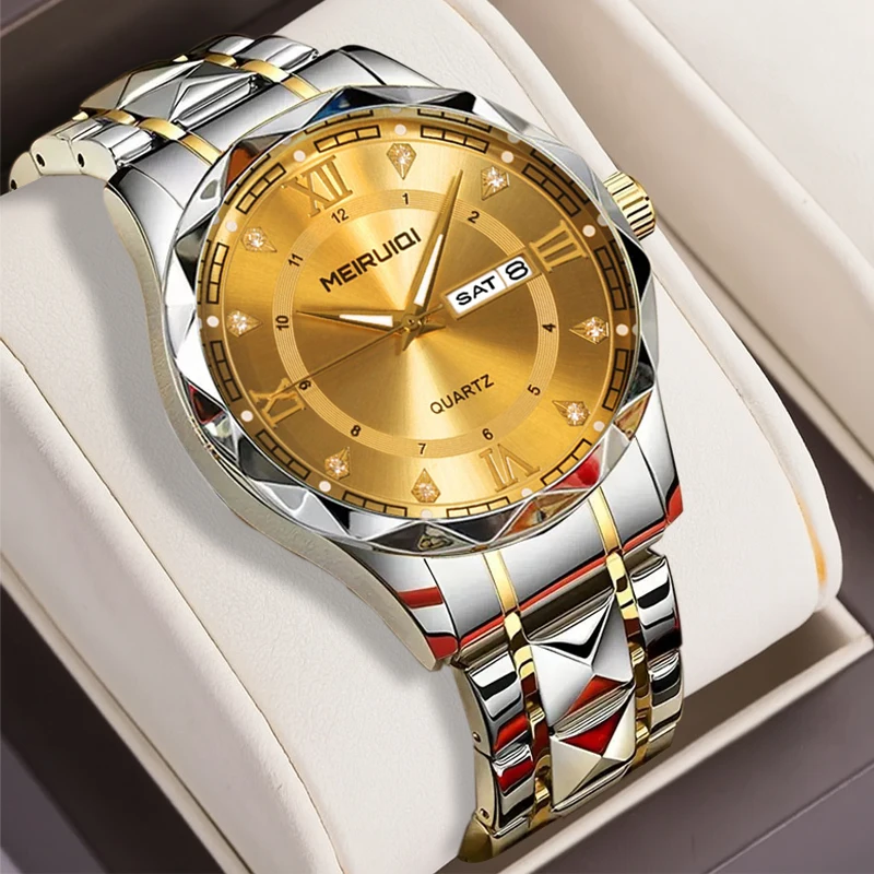 A men's yellow silver business leisure gorgeous quartz watch