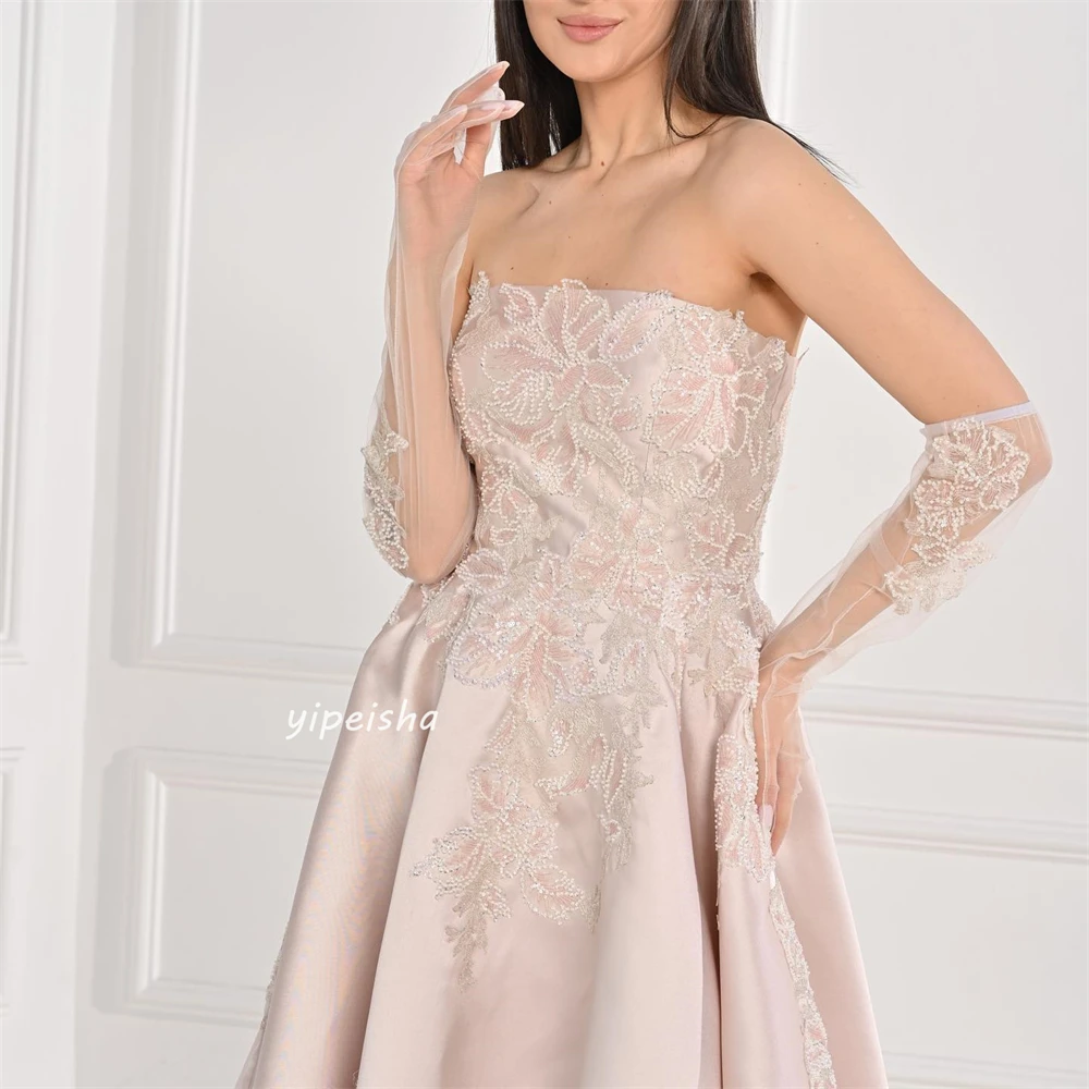 Robe de Soirée Trapèze sans Bretelles en Satin pour Occasions, Robes sulf, Plis Drapé, Applique, Personnalisé, Exquis, Rotterdam, Kle