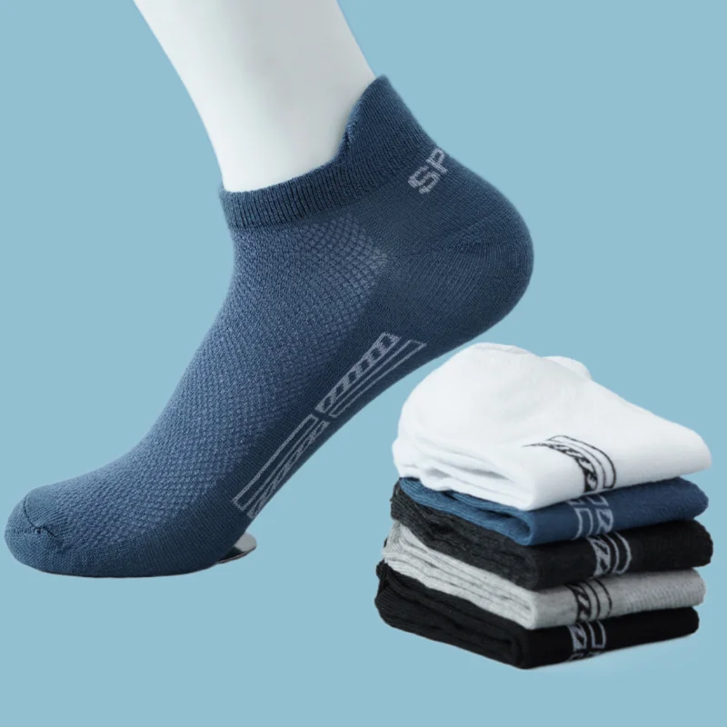 Calcetines tobilleros de algodón para hombre, medias deportivas de malla, transpirables y cómodas, informales, corte bajo, 5 pares