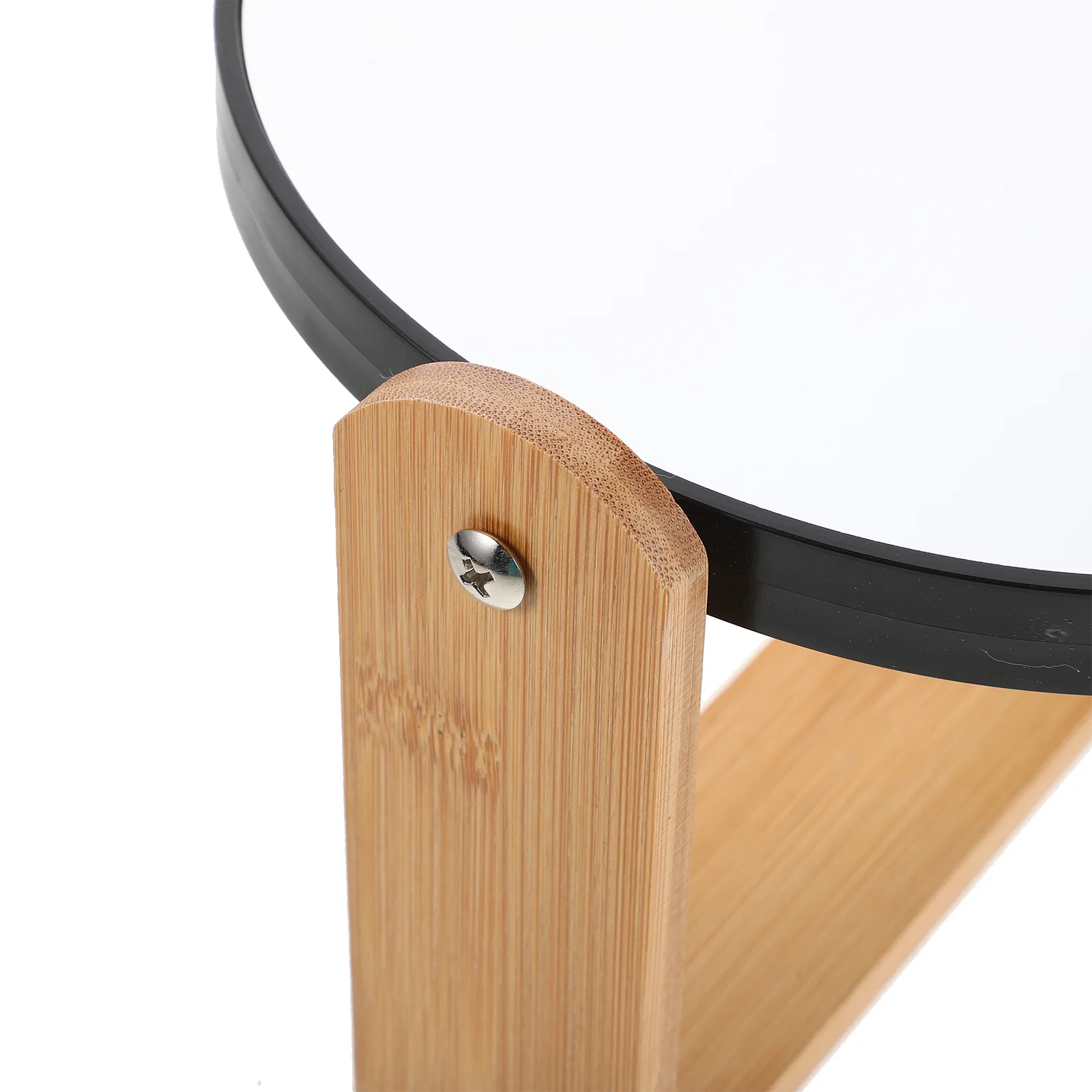 Elegant Bamboo Desktop Makeup Mirror 3X Dual-Sided Swivel Stand Round Vanity Table Mirror for Modern Traditional Interior