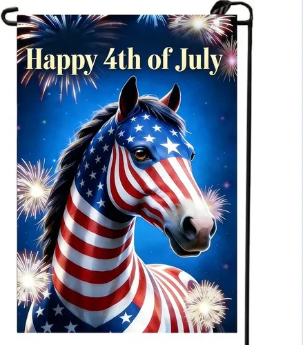 Happy 4th of July Horse Garden Flag Double Sided, Small Burlap Holiday, 12x18 XXQ