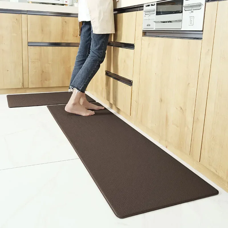 Solid Color PU Leather Kitchen Mat - Anti-Oil & Waterproof, Non-Slip & Scrubbable, Durable & Comfy Household Floor Mats