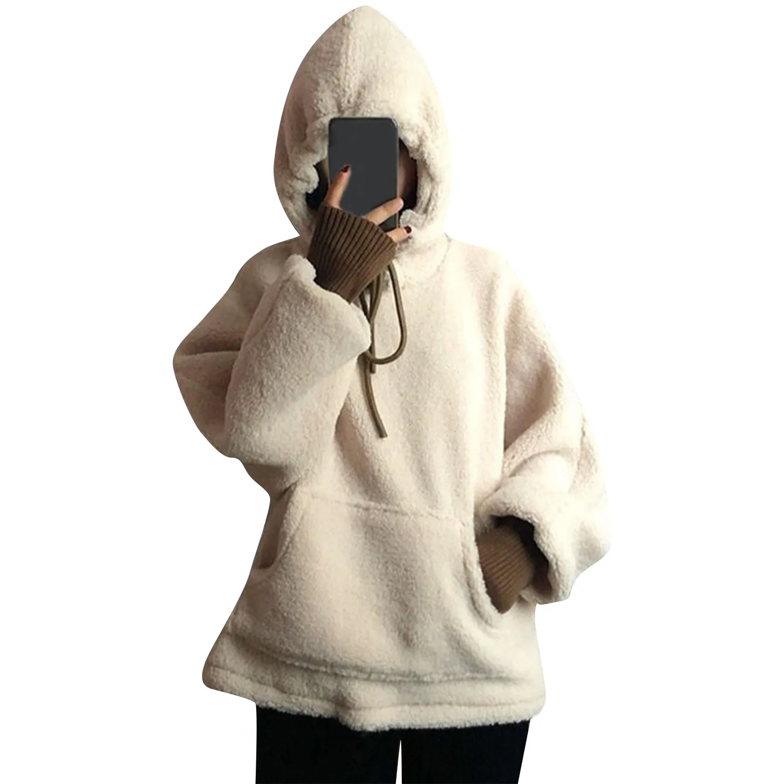 Lamb Fleece Solid Color Letter Printed Hoodie Women's Autumn And Winter New Loose Korean Version Loose Top Coat