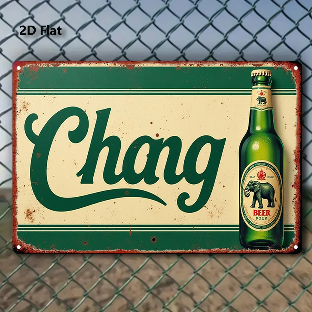 Letrero de Metal Vintage de cerveza Chang, decoración de pared estilo cartel de cerveza tailandesa Retro con colores verdes y Beige, arte de barra de hierro resistente para