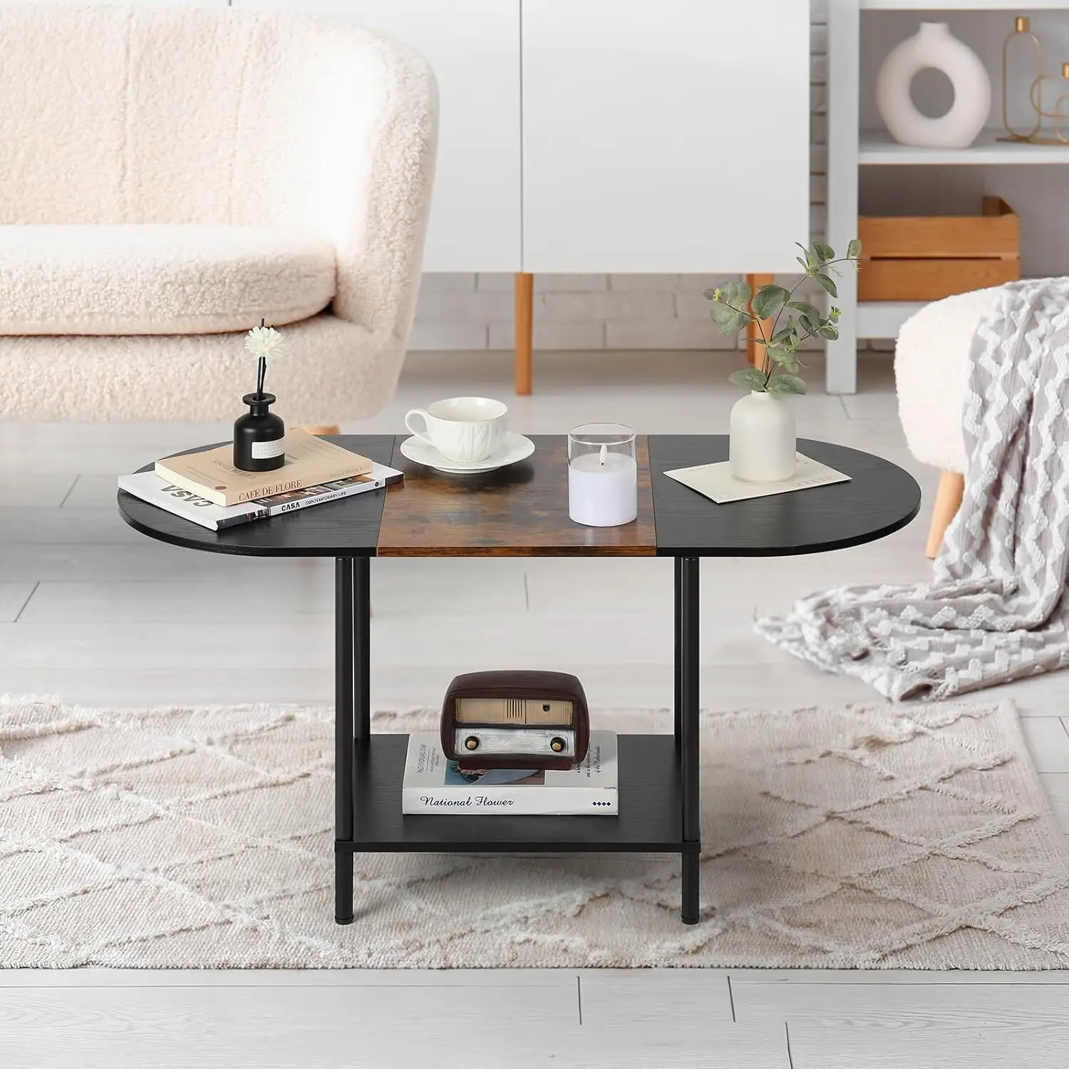 

2-уровневые небольшие журнальные столики, овальный центральный стол с полкой для хранения для гостиной