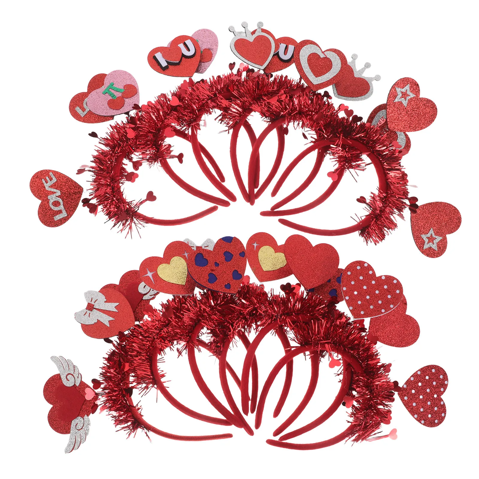 

12Pcs Valentine Heart Headband Women - Romantic Red Heart Shape Hair Hoop for Party Wedding Festival Outfit Accessories