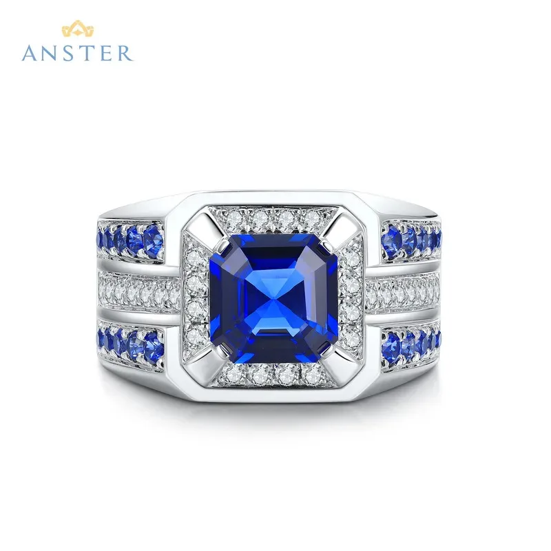 Men Rings 3CT 925 Silver Lab Grown Sapphire 9k 18k Option Holiday Gift