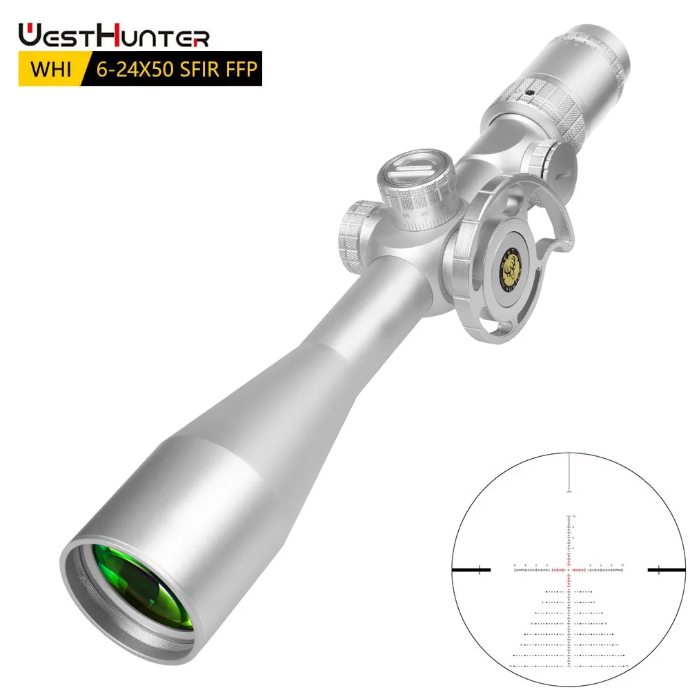 

Silver WestHunter WHI 6-24X50 SFIR FFP Scope First Focal Plane Hunting Riflescopes Green & Red Illumination Optical Sights