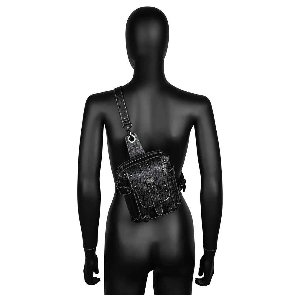 Steam Punk Style Unisex Skull Head Shoulder Bag Small Crossbody Motorcycle Chest Bag Rivet Decoration Casual Backpack