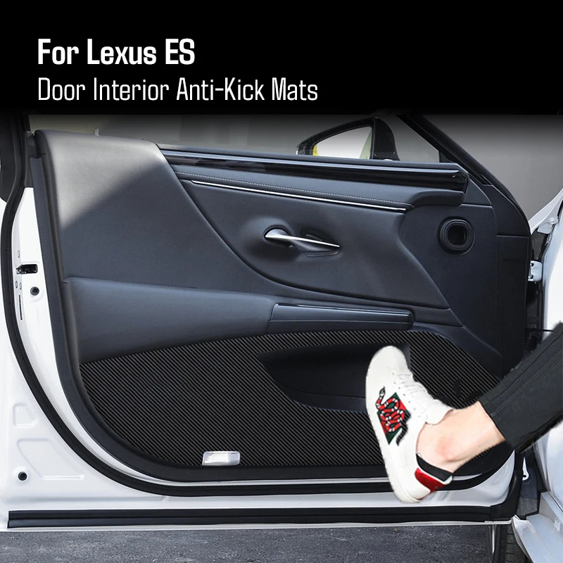 4pcs Carbon Fiber Car Door Anti-kick Mat Seat Back Anti-Dirty Stickers Door Sill Decorative Strips For Lexus ES 2018-2024