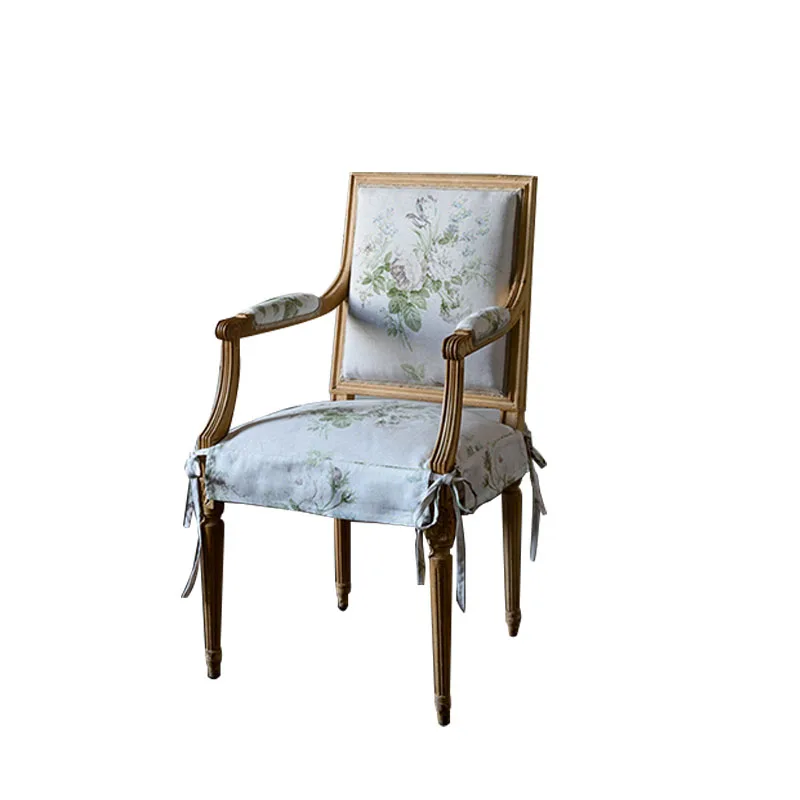Solid wood dining chair bedroom antique makeup chair American old balcony printed coffee chair