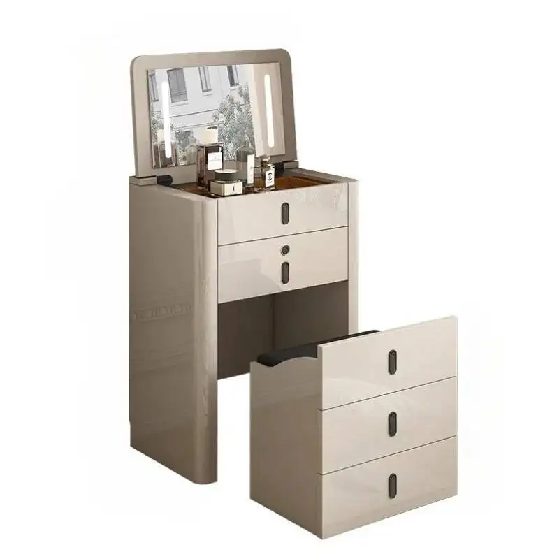 طاولة تزيين بجانب السرير مصنوعة من الخشب الصلب، خفيفة إيطالية فاخرة للمكياج، مكتب الغرور، أثاث غرفة النوم، أدوات الزينة، مصباح LED