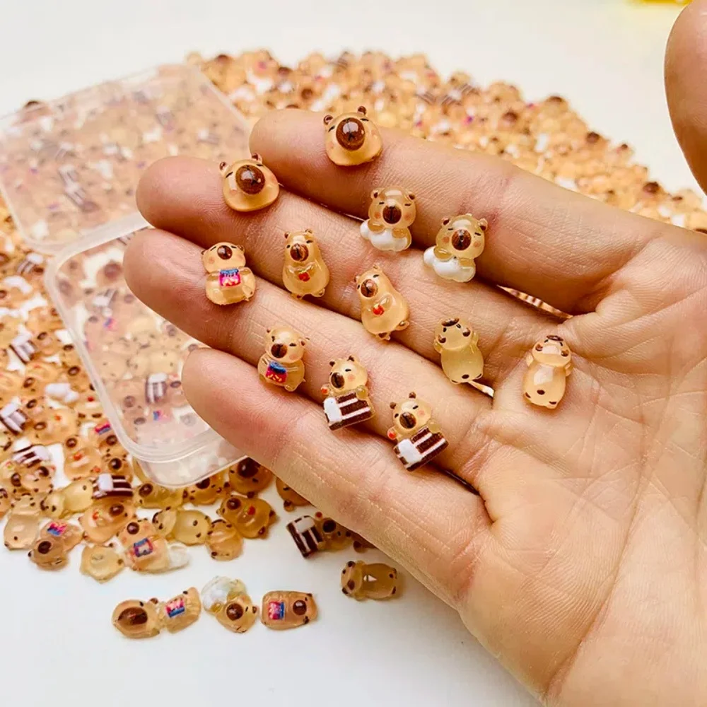 Mini Capybara Miniatures Night Light Capybara Desk Ornament Nail Art Accessories High-Quality Animal Figurines For Desk Nail
